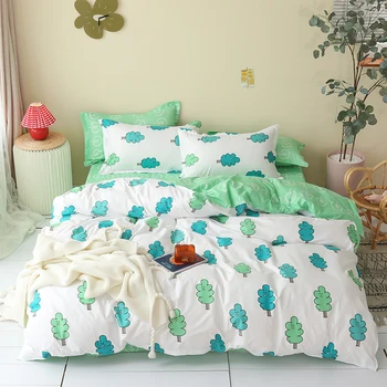 

BEST.WENSD Green fresh dekbedovertrek set bedding king size comforters set cover Green forest bedclothes bed linen duvet set