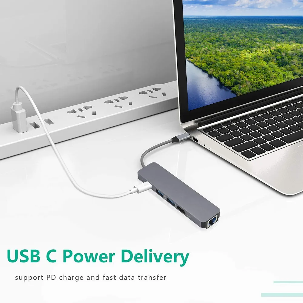 5 в 1 USB 3,0 концентратор C концентратор Мульти USB разветвитель USB 3,0 HDMI порт адаптер док-станция для MacBook Pro ПК Компьютерные аксессуары USB C концентратор