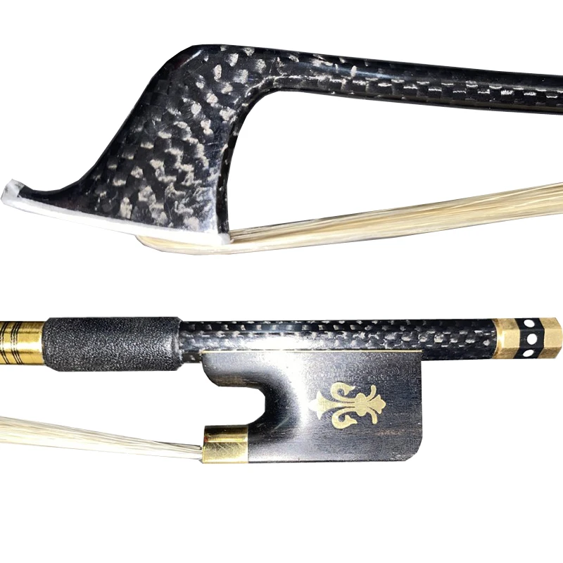 light 1pcs of Carbon Fiber 4/4 Cello Bow braid carbon fiber White Horse Hair Ebony gold FLEUR DE LIS frog 3/4,1/2,1/4 childern