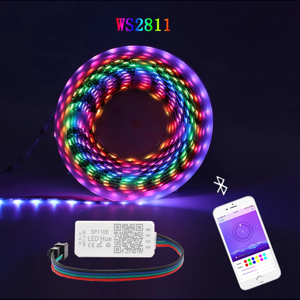 Ws2811 5050 Rgb Indirizzabile 60Led Pixel Strip Light Full Colors Led Strip Sp110E Bluetooth Pixel Controller Kit Dc12V