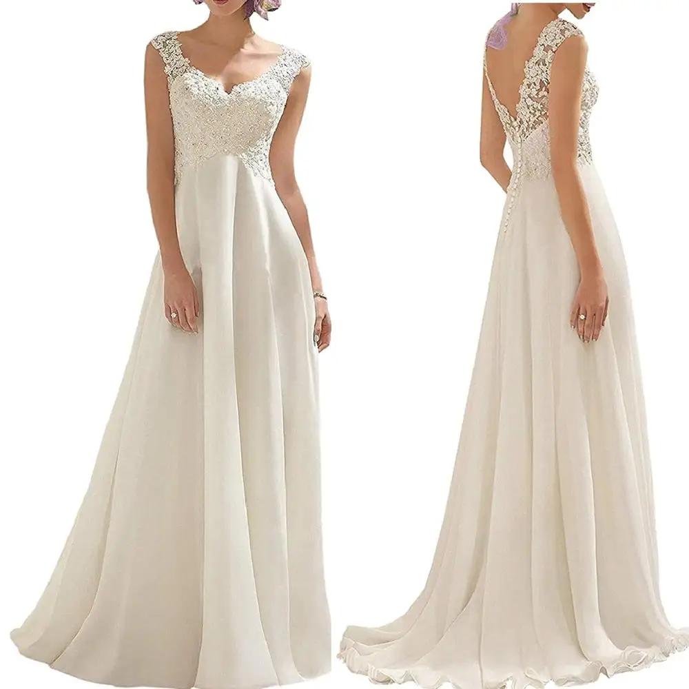 Witte Kant Chiffon Jurk voor Bruid Bruiloft Hoge Taille Bloemen Lace V Terug Geplooide Maxi Lange Jurk Elegante Bruidsmeisje Party jurk Witte Kant Chiffon Jurk voor Bruid Bruiloft Hoge Taille Bloemen Lace V Terug Geplooide Maxi Lange Jurk Elegante Bruidsmeisje Party jurk