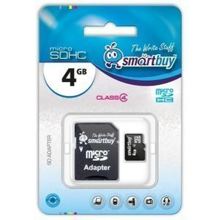 Карта флэш-памяти MicroSD 4 Гб Smart Buy +SD адаптер (class 4) | Компьютеры и офис