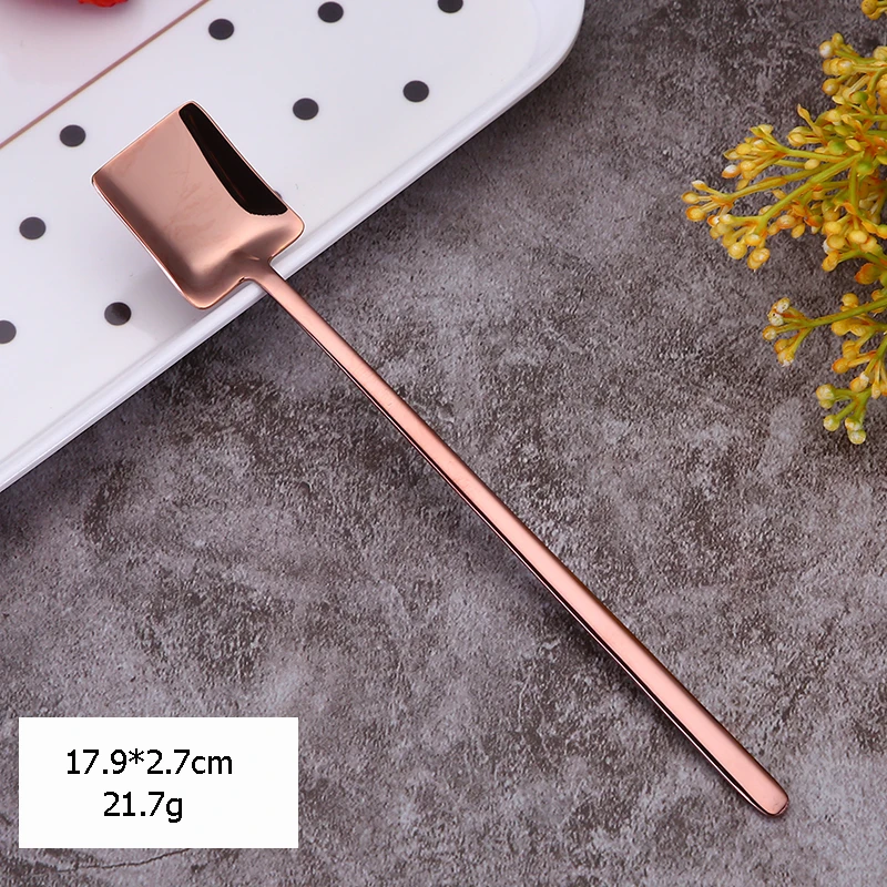 Square-RoseGold FHEAL Креативный острый квадратный круглый молочный чай для размешивания кофе круглая ложечка из нержавеющей стали десертная кофейная ложка кафе - Color: Square-RoseGold