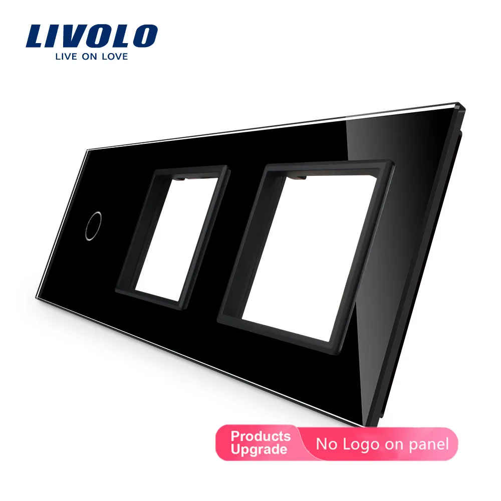 Black-No logo Livolo белое жемчужное Хрустальное стекло, 222 мм* 80 мм, стандарт ЕС, 1 комплект и 2 рамки стеклянная панель, C7-C1/SR/SR-11(4 цвета), только панель, без логотипа - Цвет: Black-No logo