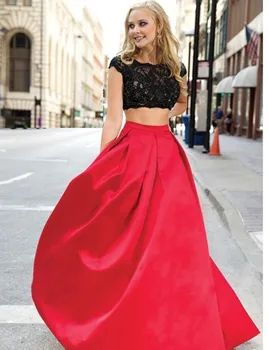 

Scoop Sleeveless Floor Length Two Piece robe de soiree sexy Backless Taffeta Long Lace party prom gown 2018 bridesmaid dresses