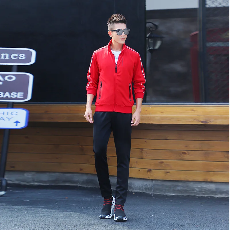 

2020 Autumn and Winter New Couple Long-sleeved Sweater Youth Sports Suit Handsome Cardigan Sweater Men's Two-piece Suit Jogging