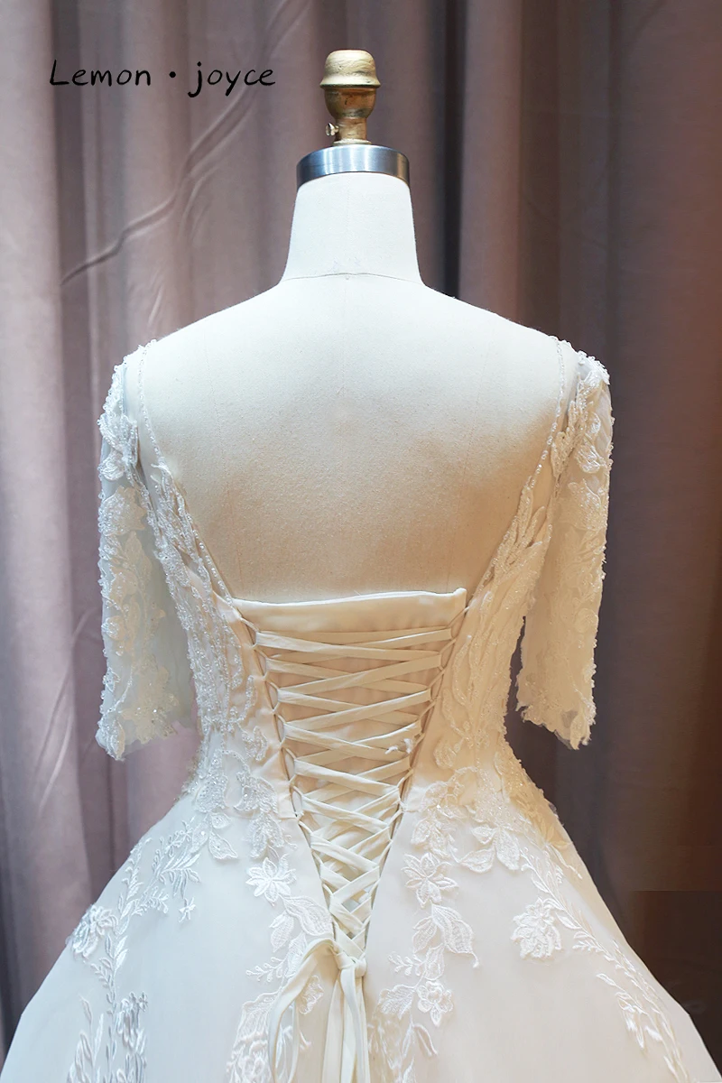 Лимон joyce Роскошные свадебные платья короткий рукав свадебный длинный шлейф vestido de noiva robe de mariee