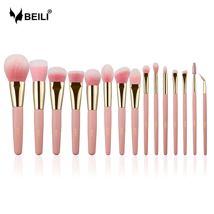 BEILI Розовый Синтетический набор кисточек для макияжа пудра Румяна дымчатый оттенок растушевка тени для глаз матовая розовая симпатичная кисточка для макияжа комплект
