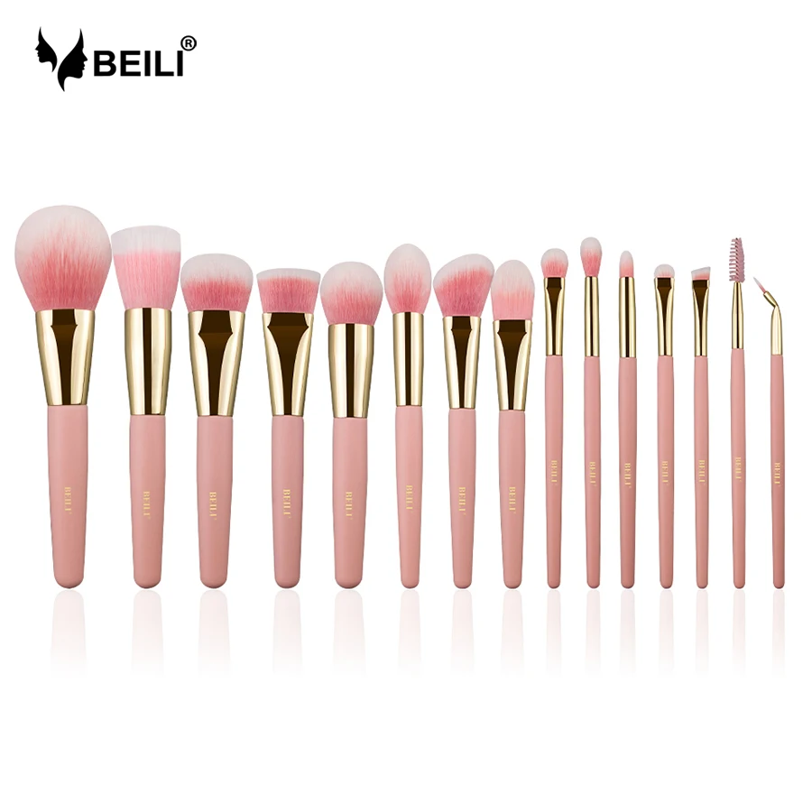 

BEILI Pink Synthetic Make up brushes set Powder Blusher Smoky shade Blending Eye shade Matte pink cute makeup brush kit