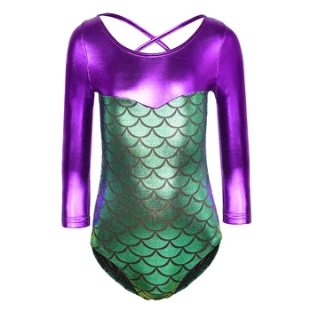 

Girls Team Basic Long Sleeve Metallic Gymnastics Leotard Dance Wear Costumes