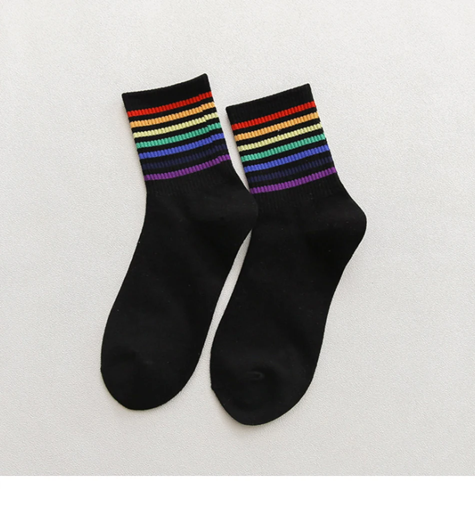 Полосатые носки, цветные женские осенние и зимние удобные радужные носки для отдыха, женские носки без пятки, Chaussette