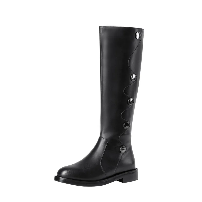 black with fur ASUMER/Новинка года; сапоги до колена; женская обувь из натуральной кожи с заклепками на молнии; модные женские сапоги для верховой езды на низком каблуке - Цвет: black with fur