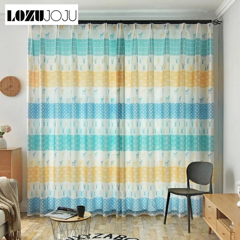 LOZUJOJU 1 Piece Stripes Design Tulle Curtains Home Decor Bedroom Windows Kids Match Modern Draperies All Deer Semi Shade Style | Дом и сад