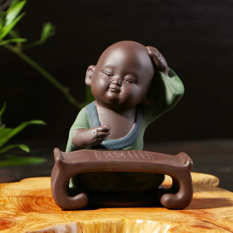 

Kung Fu Tea Set Accessory Colorfull Pottery Tea Pet Statue Small Monk Home Decoration