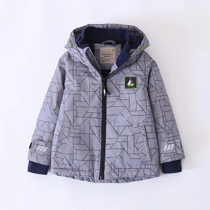 Kids Jacket Outerwear Warm Polar Fleece Coat Hooded Kids Windbreaker For Boys Jackets For Kids Autumn Winter DC179 - Цвет: Gray