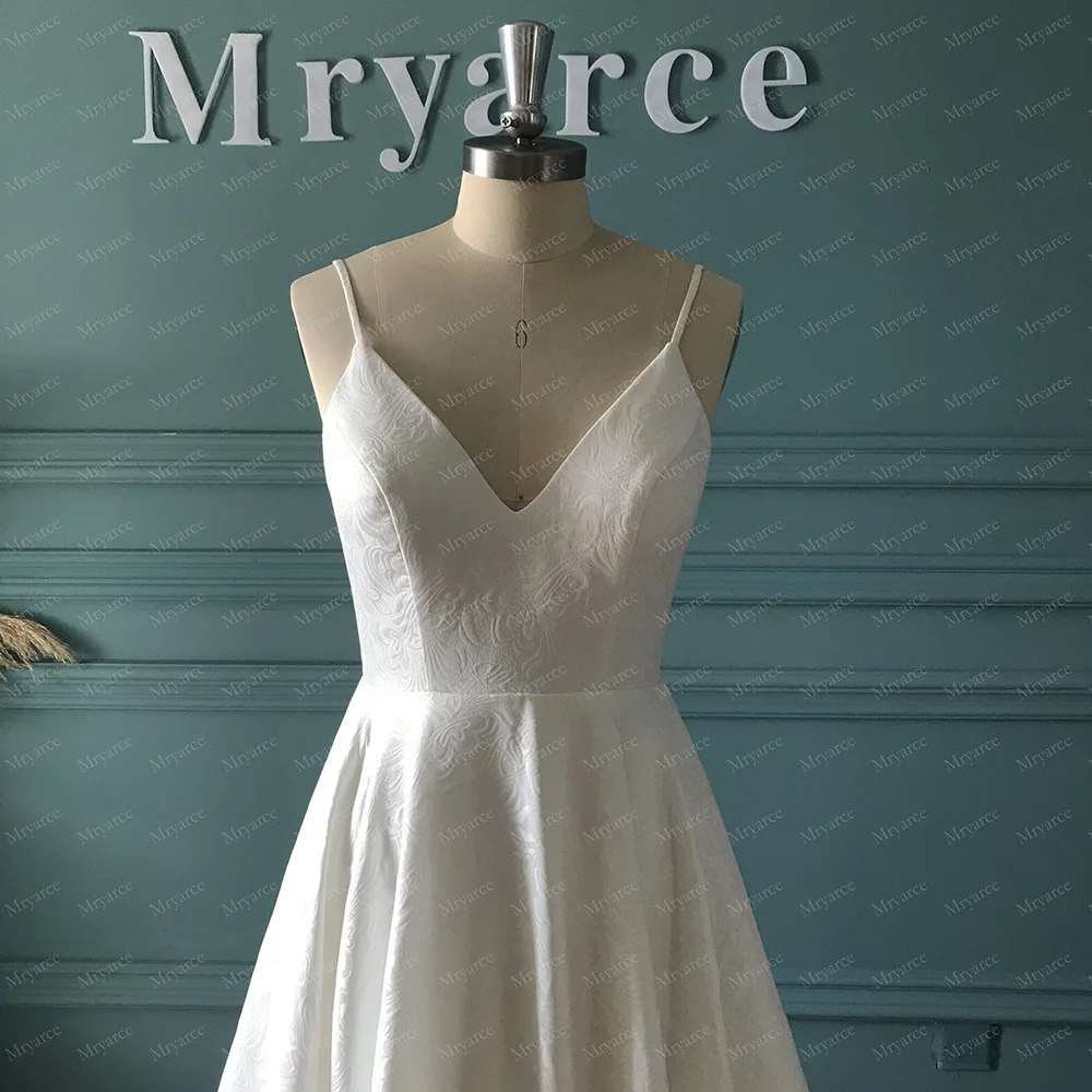 Mryarce Simple Elegant Jacquard Wedding Dress V Neck A Line Bridal Gowns With Pockets 2
