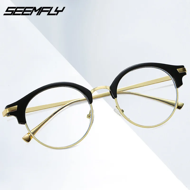 SEEMFLY, новая мода, металлическая полуоправа, стекло es, оправа для женщин и мужчин, стекло для чтения, Ретро стиль, прозрачные линзы, очки для компьютера, оправа от 1 до 4