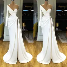 Robe de soirée sirène en Satin, asymétrique épaule dénudée, fente latérale, manches longues, personnalisée