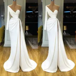 Mermaid Ball Gown High Side Slit Satin One Shoulder Long Sleeved Evening Gown Evening Gown Customization vestidos de cocktail