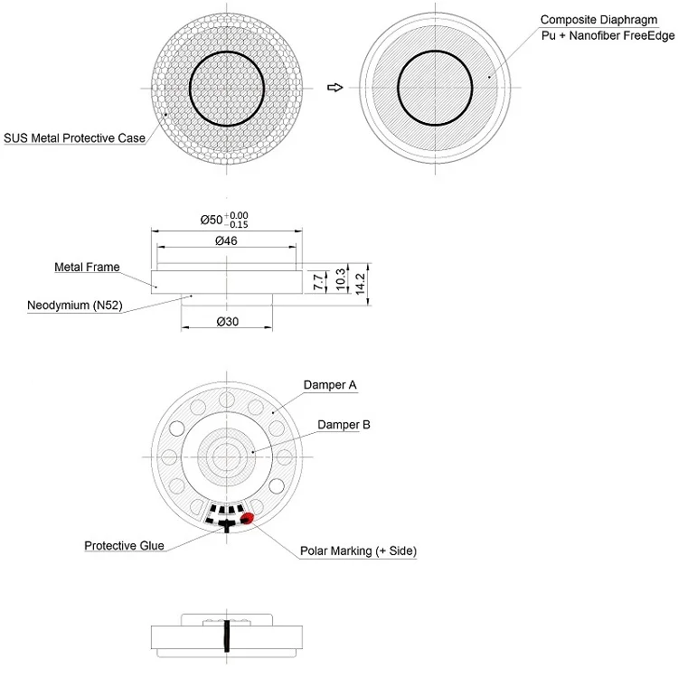 Hifi 50mm Headphone Speaker Driver 32ohm Over Ear Headset Unit 300Ohm High-end Earphone Repair Parts With Metal Mesh Cover New