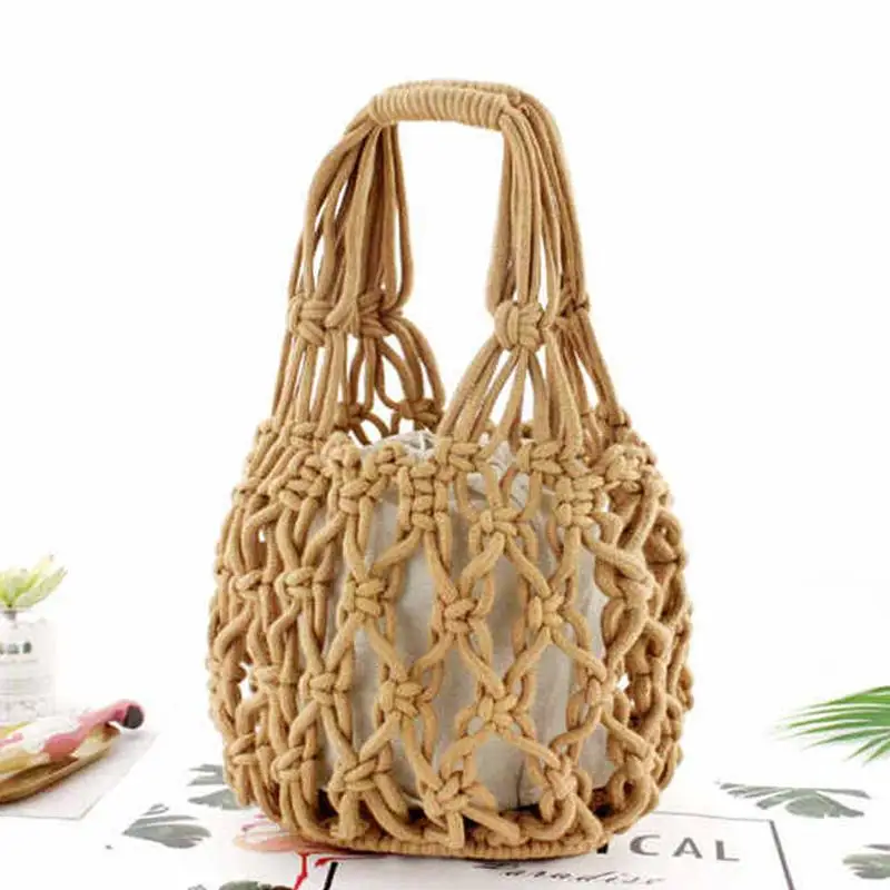 

New Hollow Straw Bag For Women Thick Cotton Woven Women Handbags Mesh Net Female Totes Casual Ladies Hand Bags Beach Women's Bag