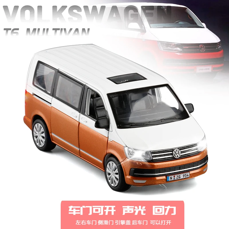 1:32 Высокая симуляция Volkswagen T6 Multivan MPV бизнес автомобиль сплав модель игрушка для мальчиков модель детские подарки Вытяните назад звуковой светильник - Цвет: Оранжевый