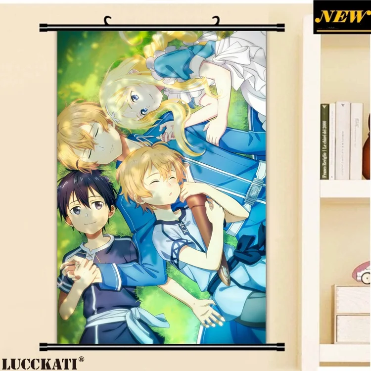 40X60 см Sword art онлайн Sao Asuna Kazuto kirito alice сексуальный леденец пистолет каска мультфильм аниме стены прокрутки холст живопись плакат