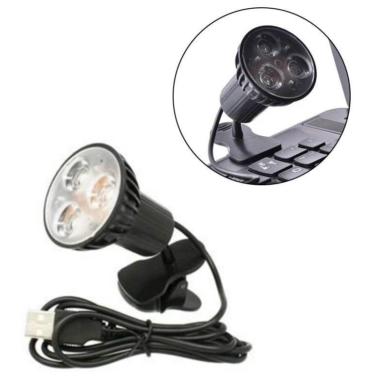 

3 Led Clip-On USB Night Light Reading Lamp Laptop PC Notebook Black Clip-On Design Adjustable Light Black Super Bright