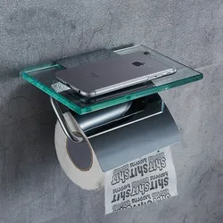 Wall Mounted Toilet Paper Holder Glass and Copper Towel Rack Paper Roll Storage Rack for Toilet Bathroom Kitchen WF