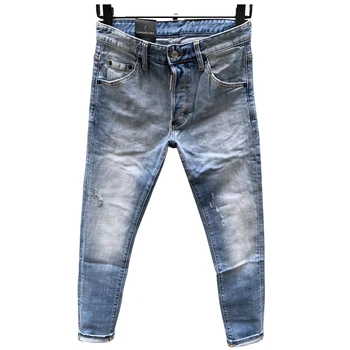 

four season jeans dsq men's model d2d2 letter leather hole hip hop punk slim fit solid elastic Italian pop 2020new
