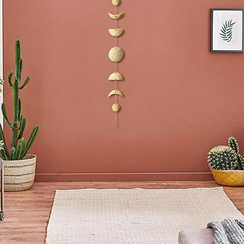 fase lunar Guirnalda con cadenas Boho Gold Shining Phase Colgante de pared Adornos navide/ños Moon Hang Art Room Decoraci/ón de cabecero para dormitorio Sala de estar decoraci/ón de la pared