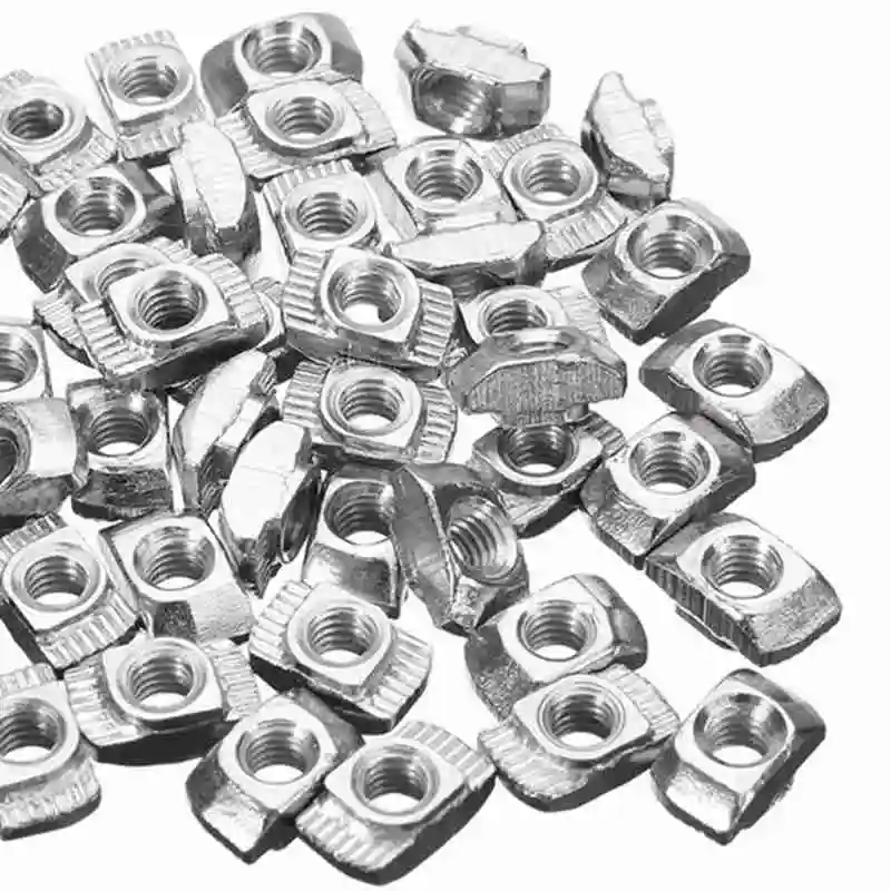 50pcs M4-20 T-Nut Female Thread T Slot Hammer Head Drop in Nut 50pcs Silver Tone