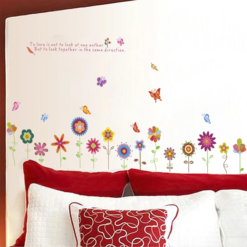 Colorful Flower Bee Butterfly Wall Stickers For Kids Rooms Bedroom Home Decoration Cartoon Wall Decor DIY PVC Mural Art Poster