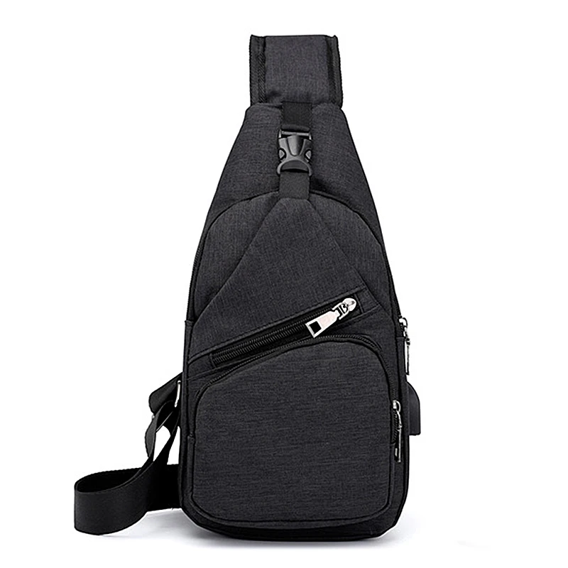 

Trendy Women Men Chest Bag Personlity Multifunction Anti-Theft USB Charging Shoulder Bag Solid Color Zipper Travel Crossbody Bag