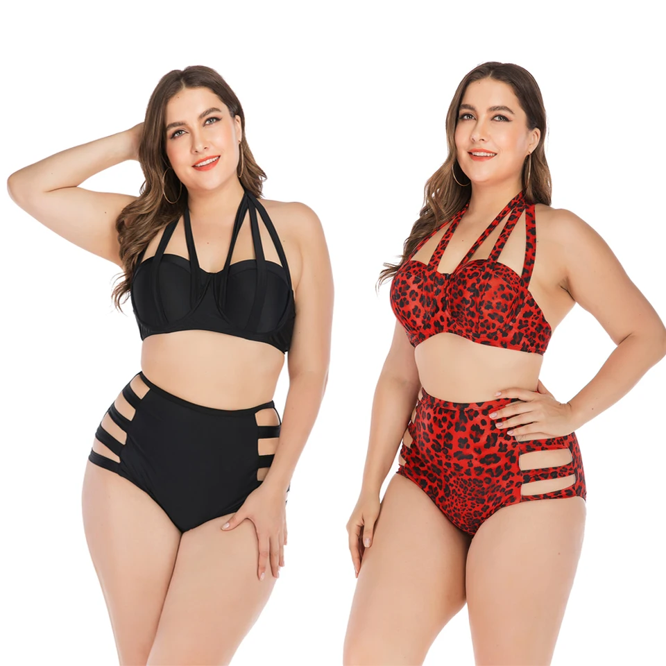 Donne Di Grandi Dimensioni Di Grandi Seni Bikini Set Di Stampa Del Nero Di Spessore Push Us Reggiseno Split Body Beach Costume Da Bagno A Due Pezzo Biquini Costume Da Bagno