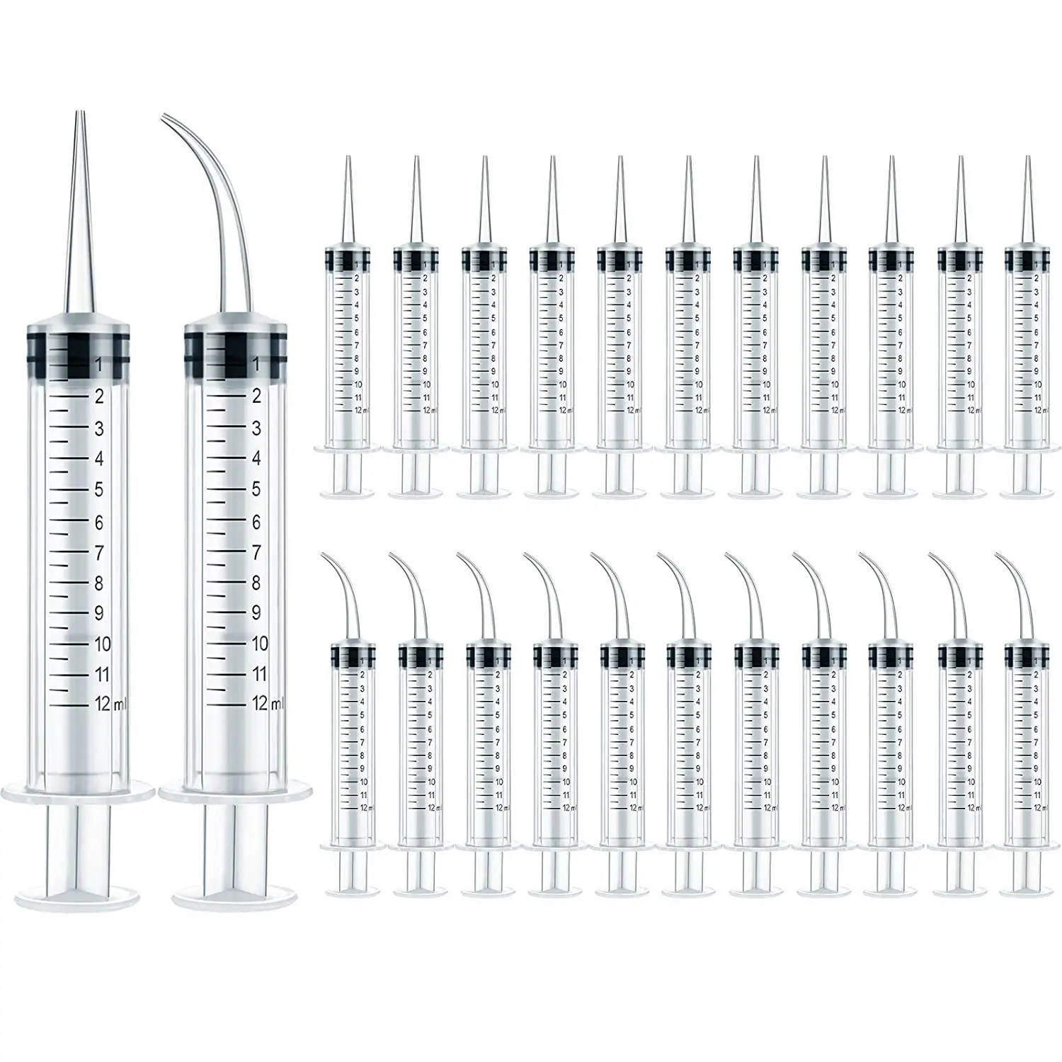 12 ml Plastic Syringes Set,Dental Syringe with Curved Tip and Straight Tip Disposable Irrigation Syringe Mouthwash Cleaner