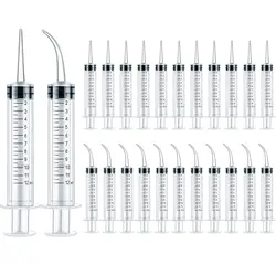 Conjunto plástico das seringas 12 ml, seringa dental com ponta curvada e limpador bucal descartável da seringa da irrigação da ponta reta