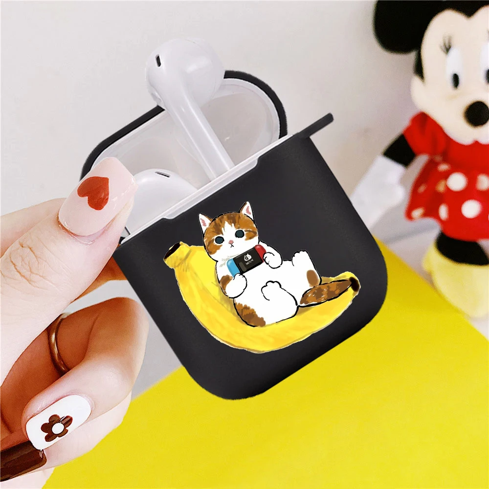 

hot cover Cactus couple pig dog cat cartoon Cute Earphone Charging Box Case For Apple AirPods 2 1 Black Protective Accessories