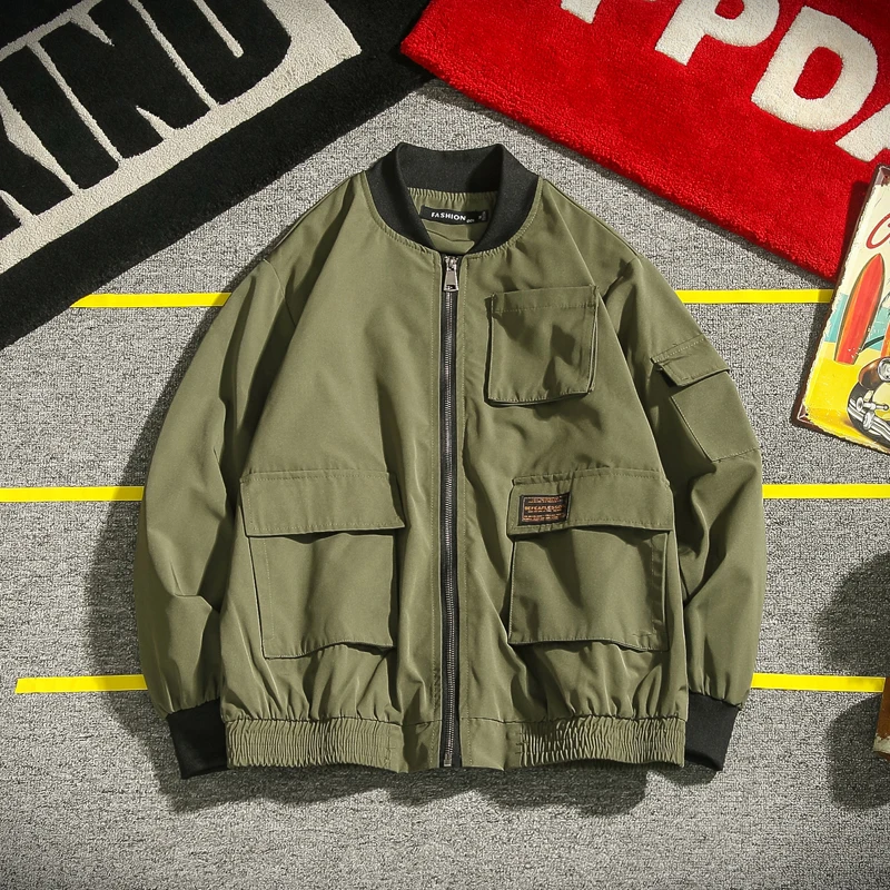 M-5XL мужские куртки и пальто уличная куртка-бомбер мужская ветровка модная одежда Осенняя свободная с большим карманом крутая - Цвет: Армейский зеленый