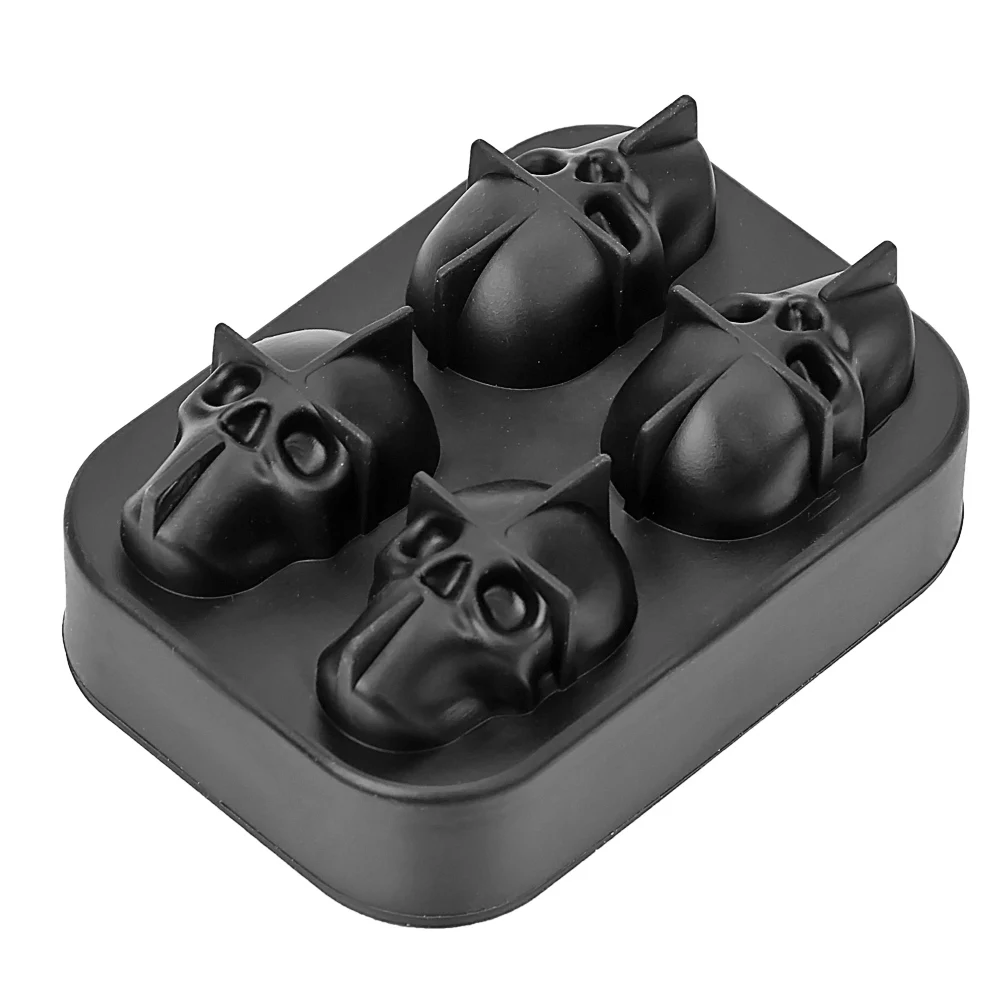 Черный Поднос кубика льда 3D череп силиконовые формы 4 полости DIY льдогенератор Хо Применение держать Применение холодный Вино Виски Кухня инструменты пудинг мороженое плесень - Цвет: Черный