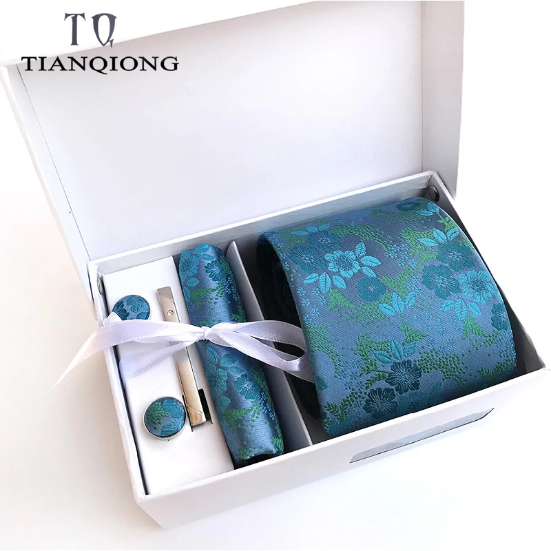  TIAN QIONG Luxury Ties for Men Paisley Silk Jacquard Woven Tie Handkerchief Cufflinks&clips Gift Bo