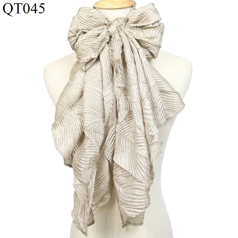 Сплошной Серебряный плиссированный хиджаб шарф женский платок женские шарфы для дам платок шелковый шарф