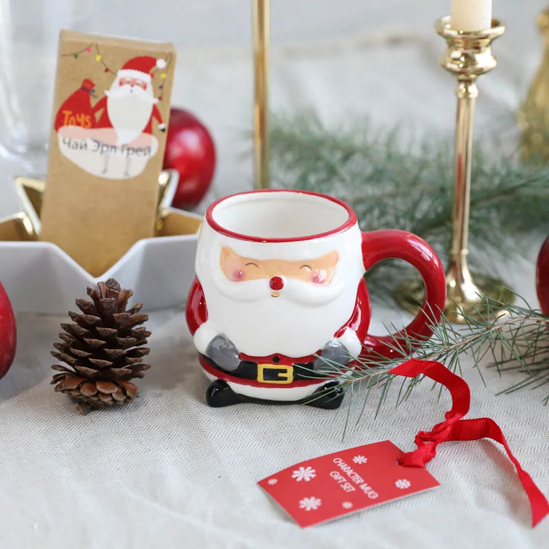 Рождественский/Новогодний подарочный пакет Санта-Клаус/Снеговик кружка с черным чайным пакетом