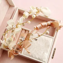 Korean bride bow headband bridal hair accessories white wedding dress accessories