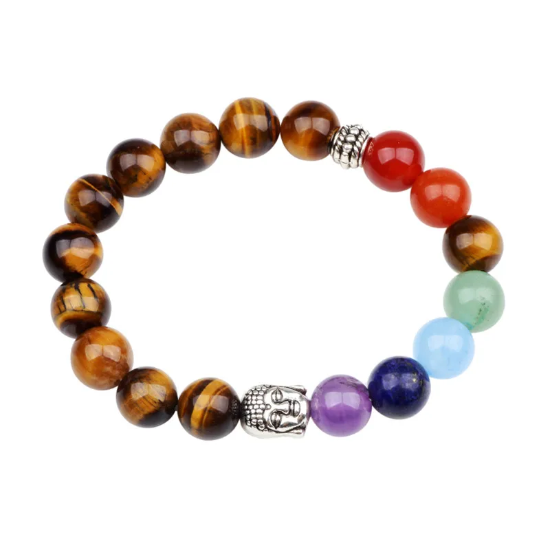 Natural Lava Stone Buddhist Buddha Prayer Beads Bracelet Bangle Colorful 7 Chakra Healing Jewelry Accessories for Men Women - Окраска металла: 3