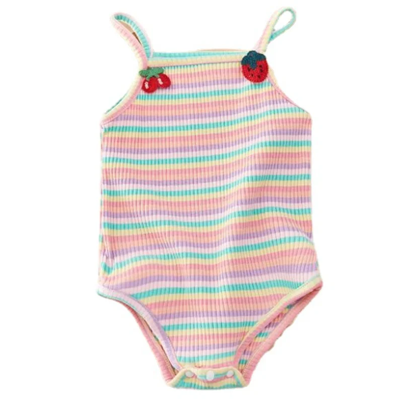 

New Arrival Summer Newborn Tights Sling Romper Colorful Striped Baby Girls Body Suits Infant Triangle Cool Climbing Playsuits
