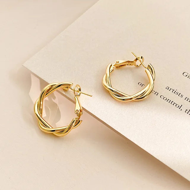 LATS Fashion Distortion Interweave Twist Metal Circle Geometric Round Hoop Earrings for Women Accessories Retro Party Jewelry 1