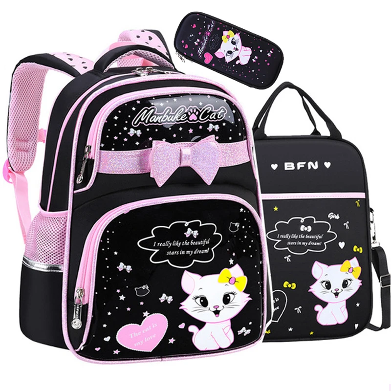 Mochilas escolares ortopédicas para niñas, morrales escolares con estampado gato de dibujos mochilas de princesa, mochilas para niños| | - AliExpress