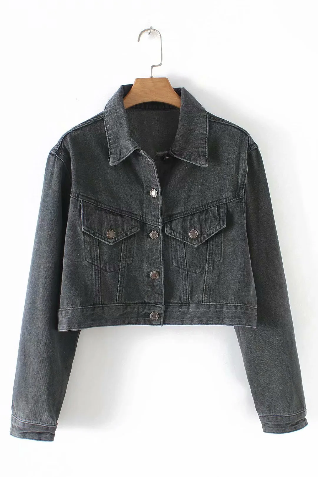 

Western Style WOMEN'S Dress 2019 Spring New Style Short Fold-down Collar Washing Cowboy Jacket Women's