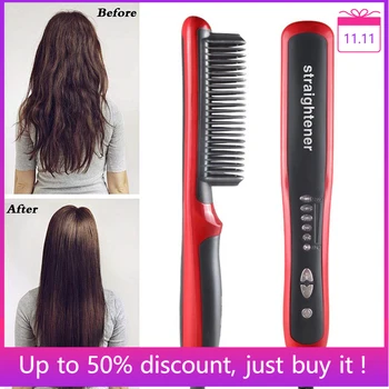 

Electric Hair Straightener Hot Comb Beard Comb Hair Brush Men & Women Hair Iron Straightening Brush Fast Heated Comb